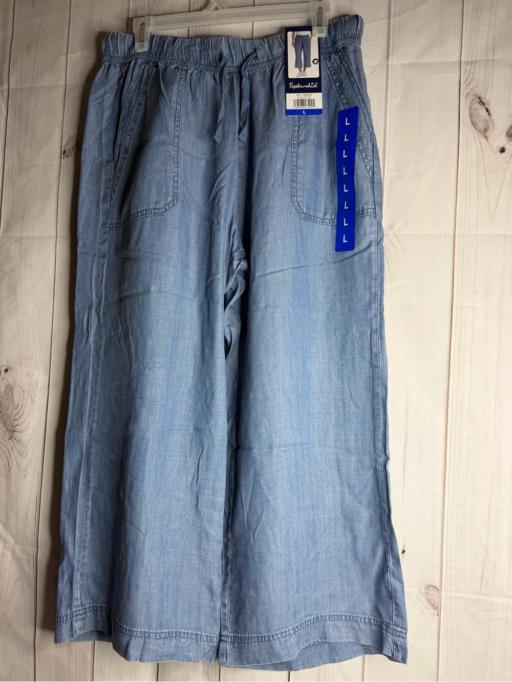 Splendid Blue Wide-Leg Cropped Drawstring Pants. Soft, Comfortable, lounge pants - Picture 2 of 4